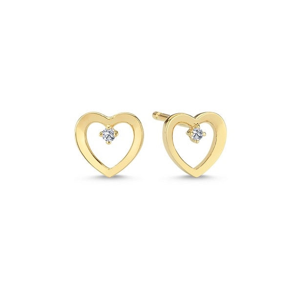 Hjerte ørestikker i 14 kt guld med diamanter fra Nuran – åbne hjerter med indvendig diamant.